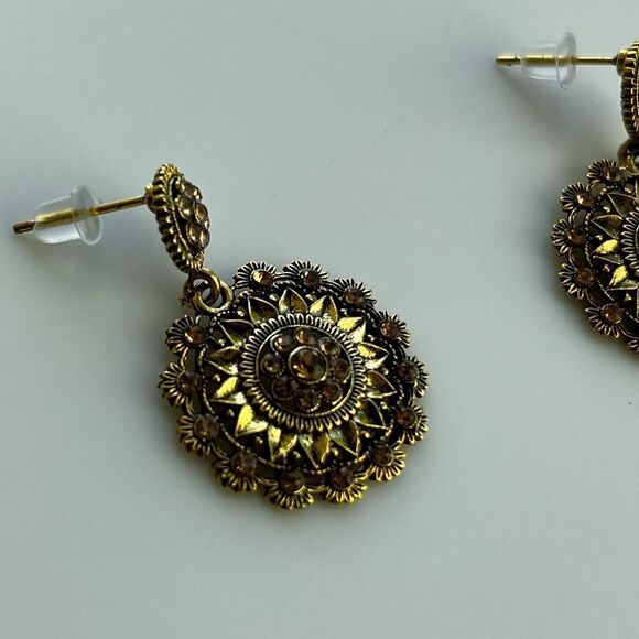 Rhinestone Round Drop Earrings - Picture 6 of 10